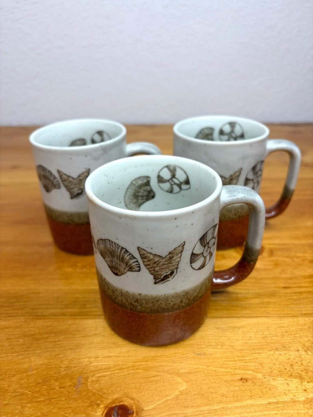 Vintage Set Of 3 Otagiri Japan Seashell Nautical Stoneware Mugs Coffee 3.5"